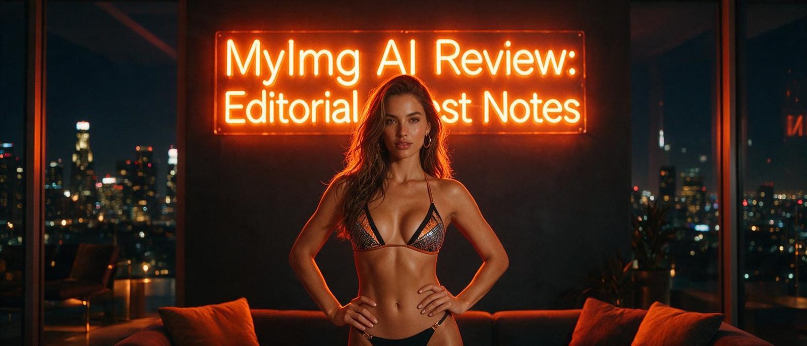 AI-generated editorial illustration for the MyImg AI review — no real person depicted